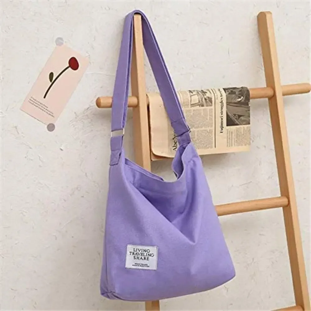 Purple Retro Canvas Shoulder Bag – Large Hobo Crossbody Tote Handbag with Zipper